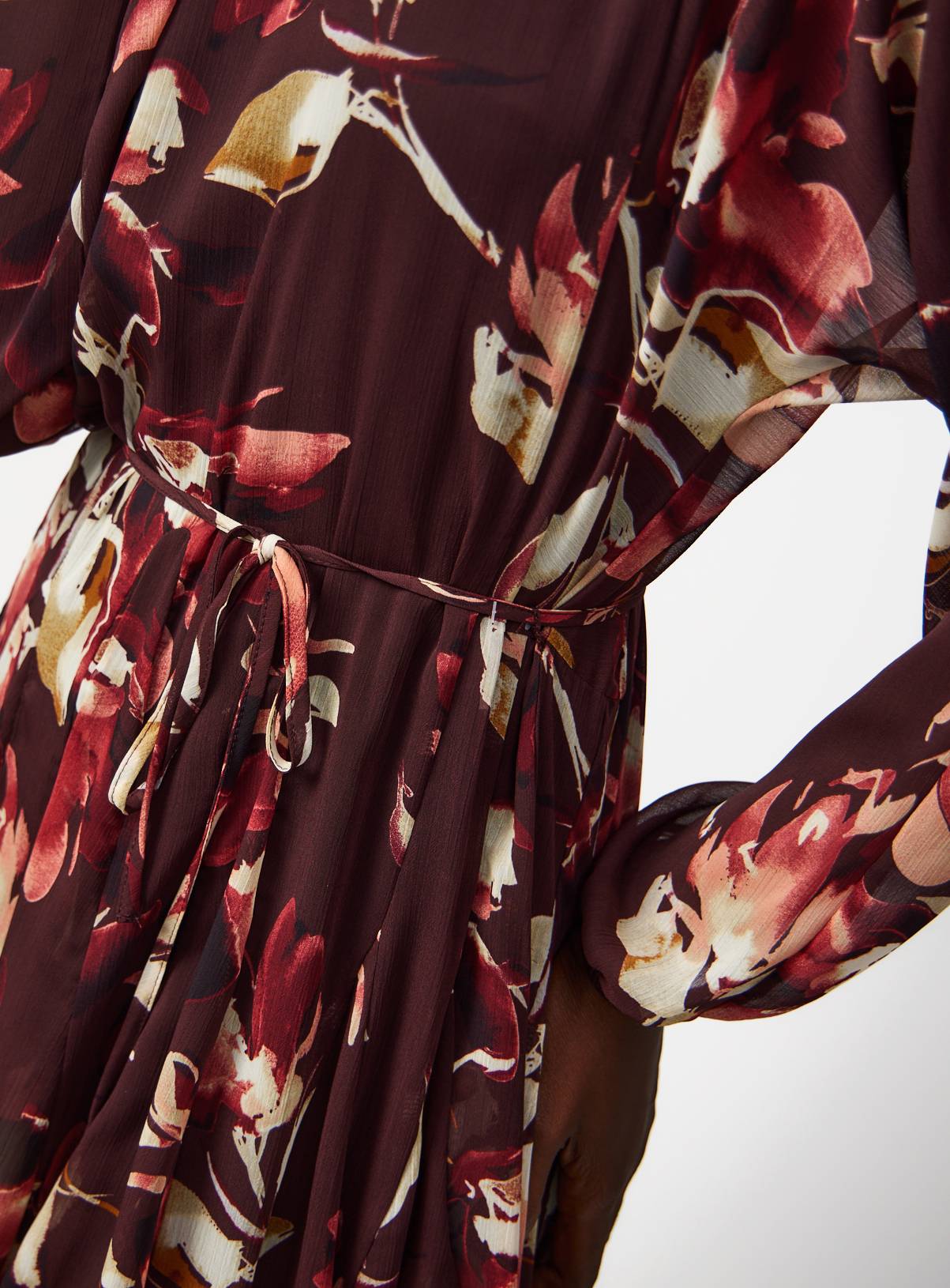 Dark Red Chiffon Skater Floral Mini Dress  8 - Image 3